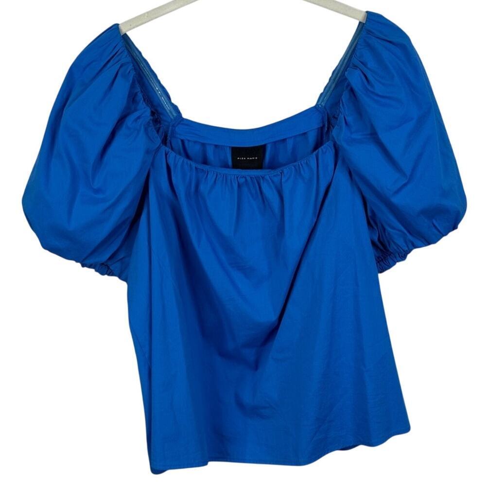 Alex Marie x Brrr Gemma Square Neck Puff Sleeve Blouse Blue NWT Large Cooling